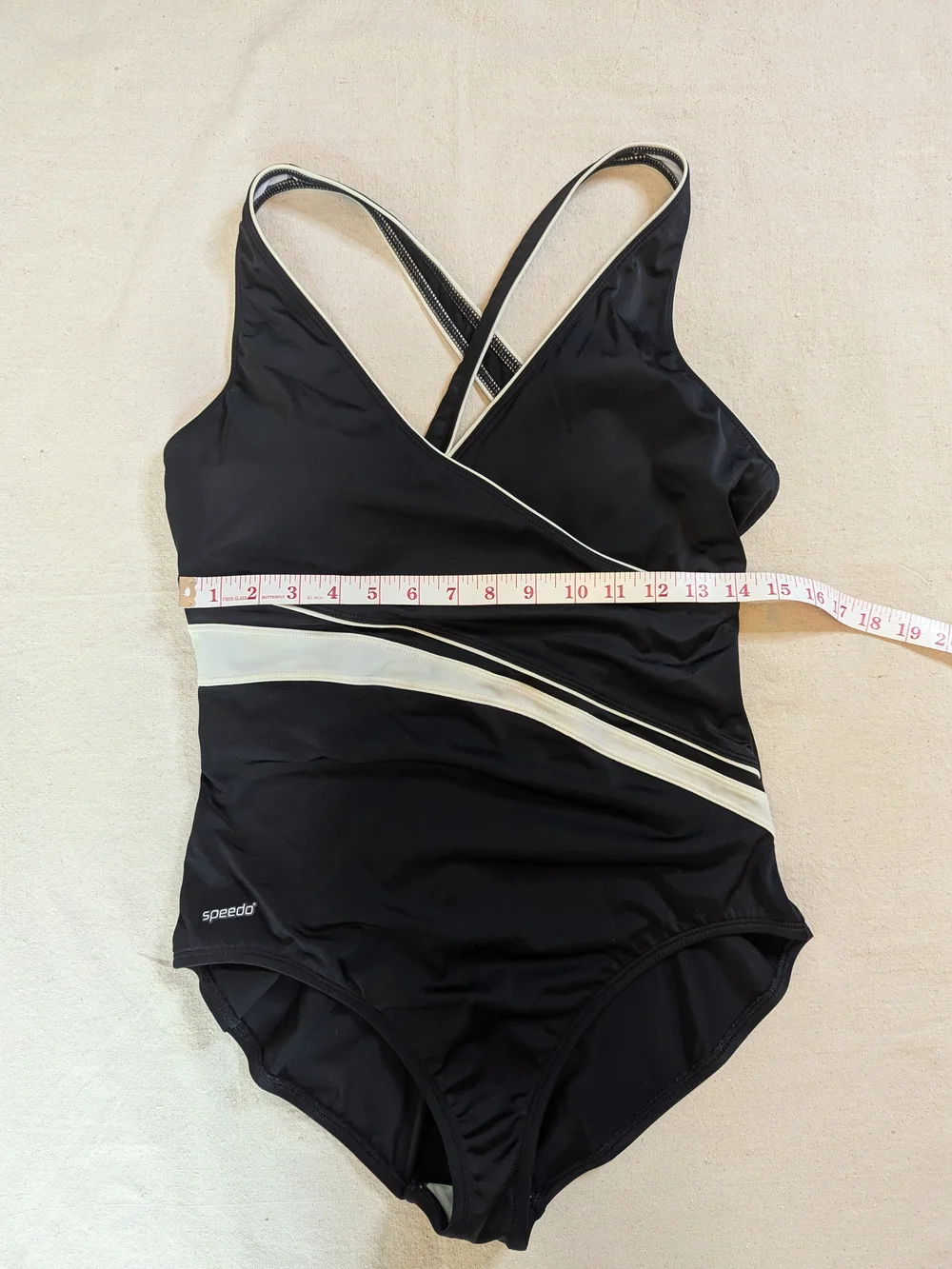Speedo Women's Black One-Piece Swimsuit with White Stripe Accent